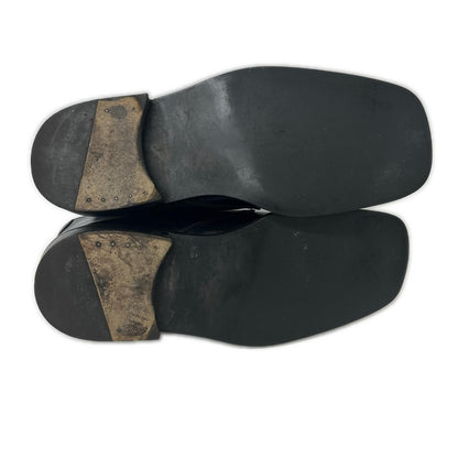 PRADA Black Leather Square Toe Single Monk Strap Boots