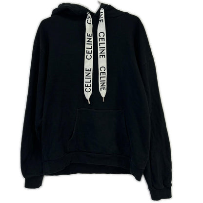 CELINE Black Cotton Fleece Loose Hoodie Size L