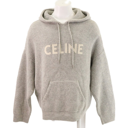 CELINE Hedi Slimane Wool Logo Pullover Hoodie Gray Size L