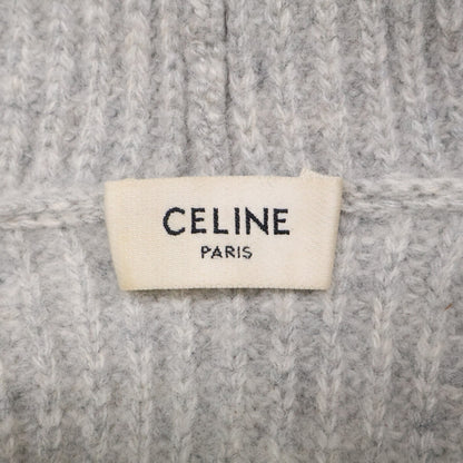 CELINE Hedi Slimane Wool Logo Pullover Hoodie Gray Size L