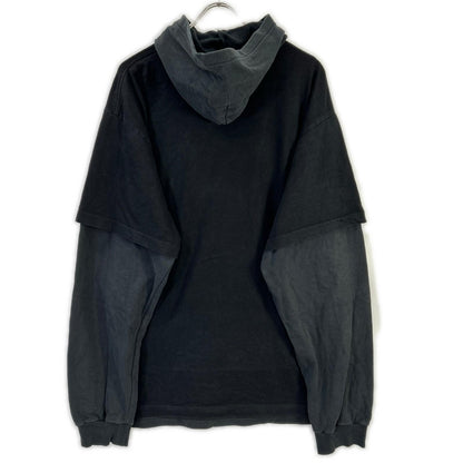 BALENCIAGA Graphic Logo Layered Pullover Hoodie Black Size M