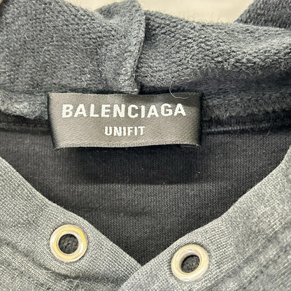 BALENCIAGA Graphic Logo Layered Pullover Hoodie Black Size M