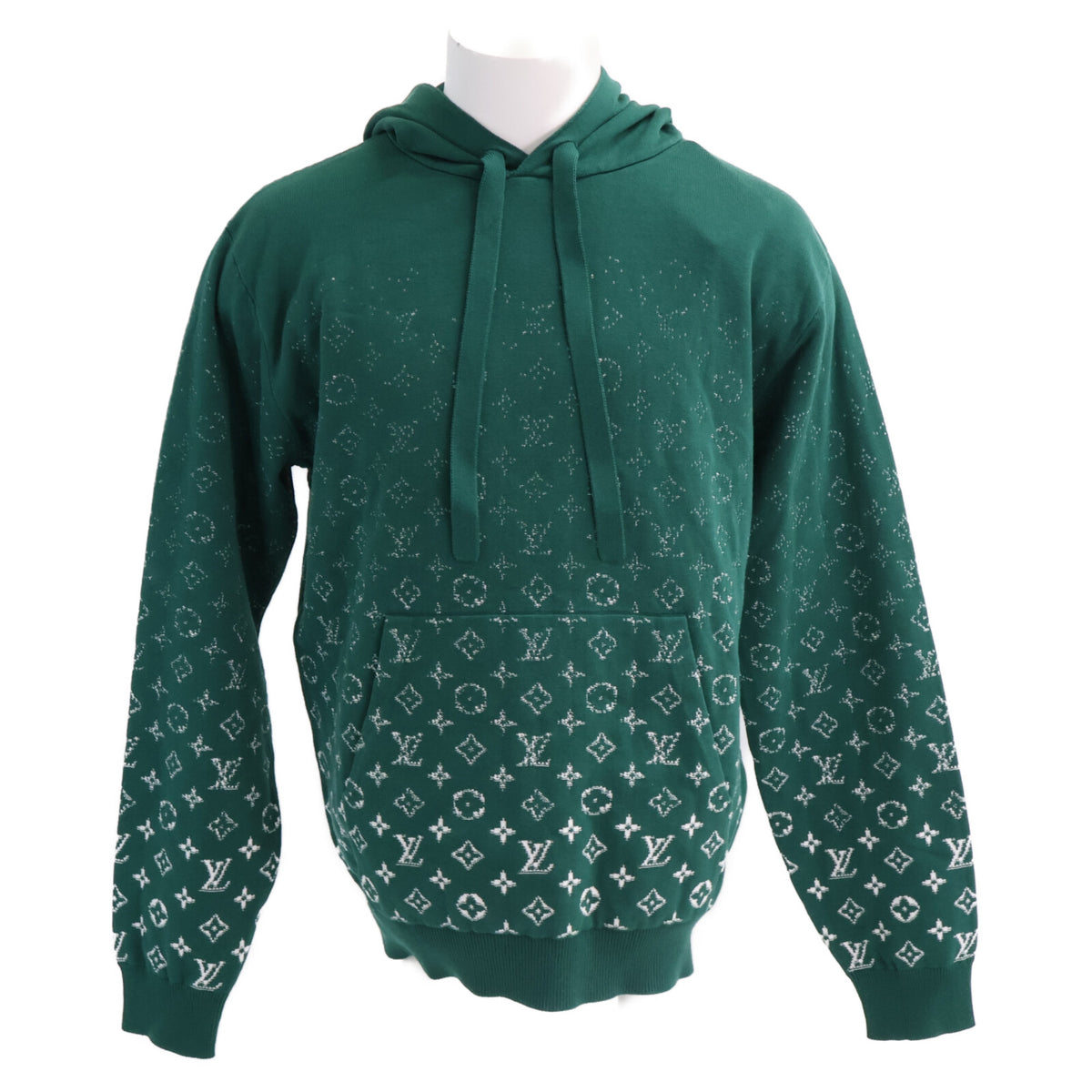 LOUIS VUITTON Monogram Gradient Knit Hoodie Green Size M