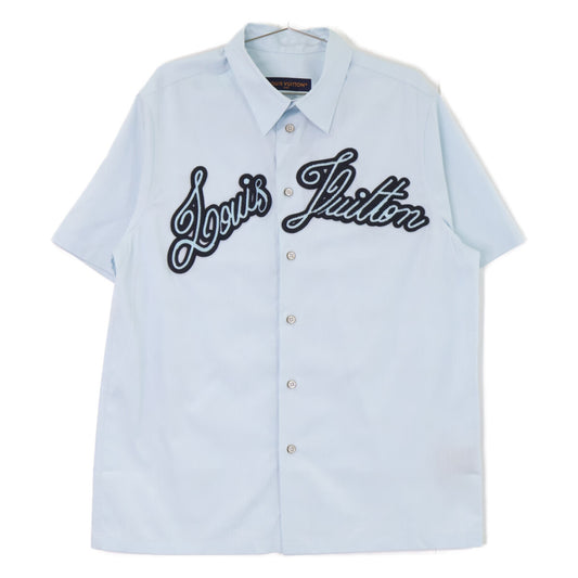 LOUIS VUITTON '24 Embroidered Cotton Short Shirt Blue Size M