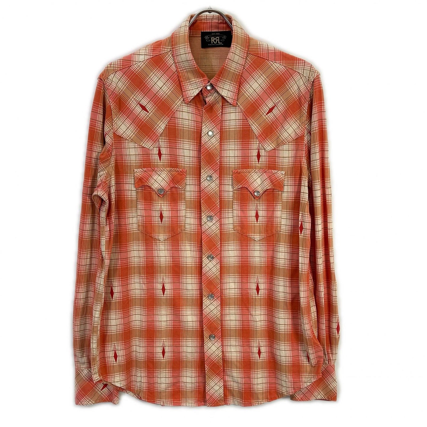 RRL Copper Plaid Jersey Western Shirt Orange Size 170/92A