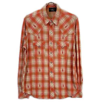 RRL Copper Plaid Jersey Western Shirt Orange Size 170/92A