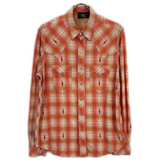 RRL Copper Plaid Jersey Western Shirt Orange Size 170/92A