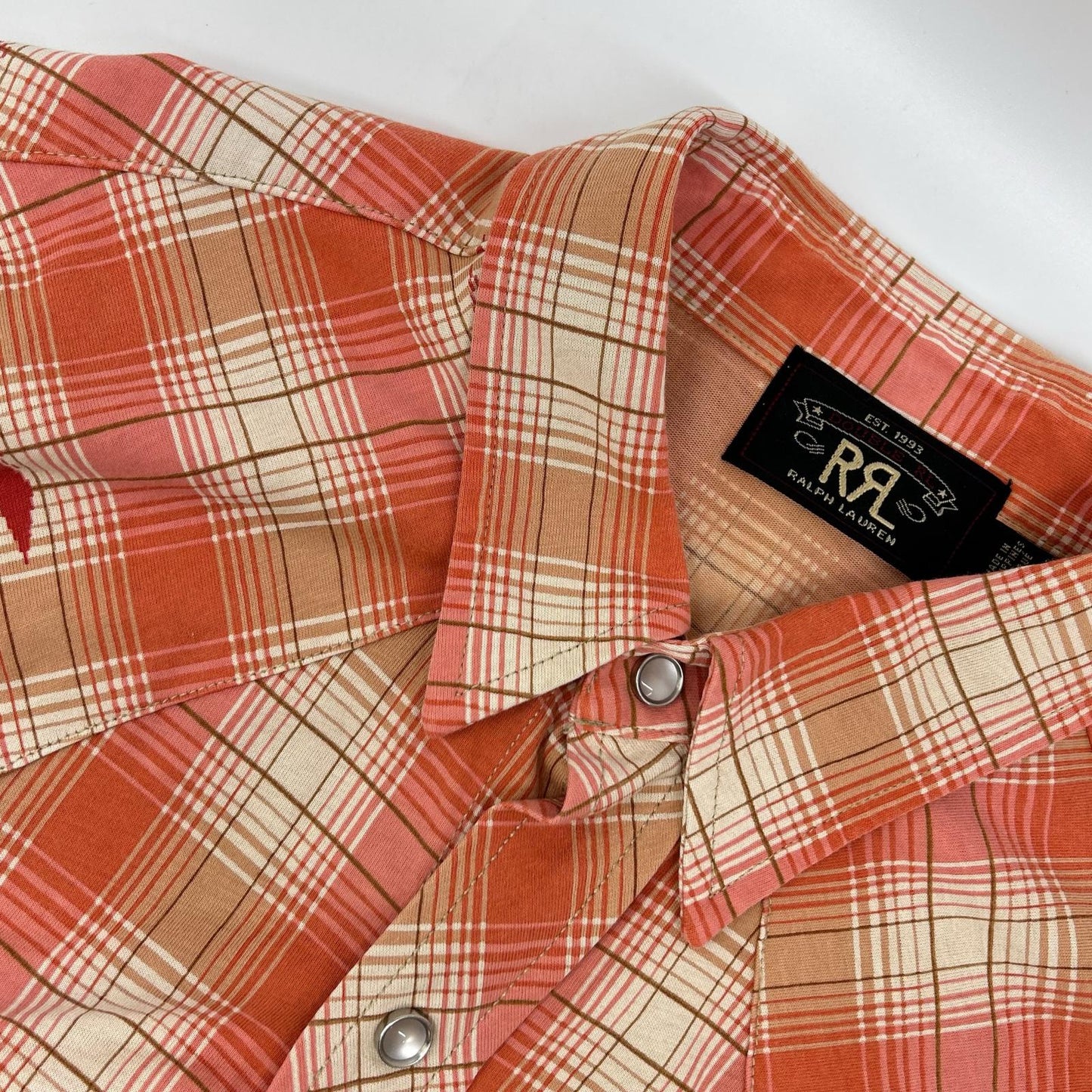 RRL Copper Plaid Jersey Western Shirt Orange Size 170/92A