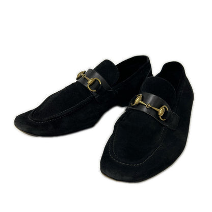 GUCCI 105857 Suede Horsebit Loafers Black Size 41E