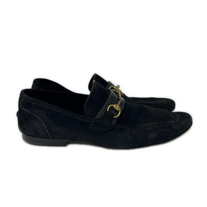 GUCCI 105857 Suede Horsebit Loafers Black Size 41E