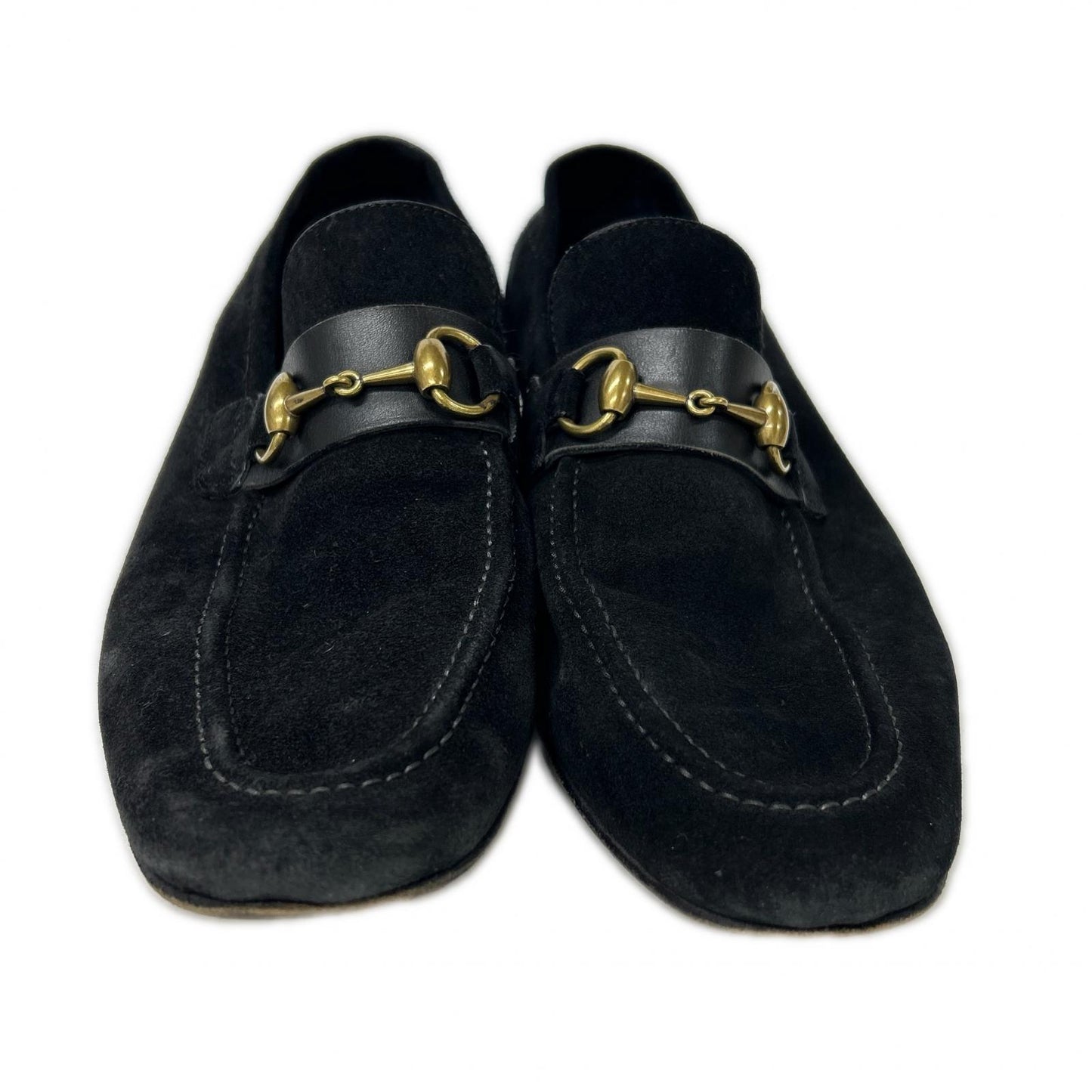 GUCCI 105857 Suede Horsebit Loafers Black Size 41E