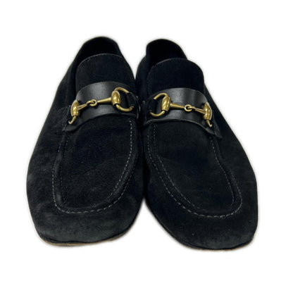GUCCI 105857 Suede Horsebit Loafers Black Size 41E
