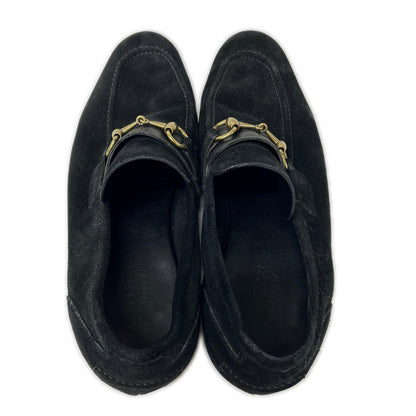 GUCCI 105857 Suede Horsebit Loafers Black Size 41E