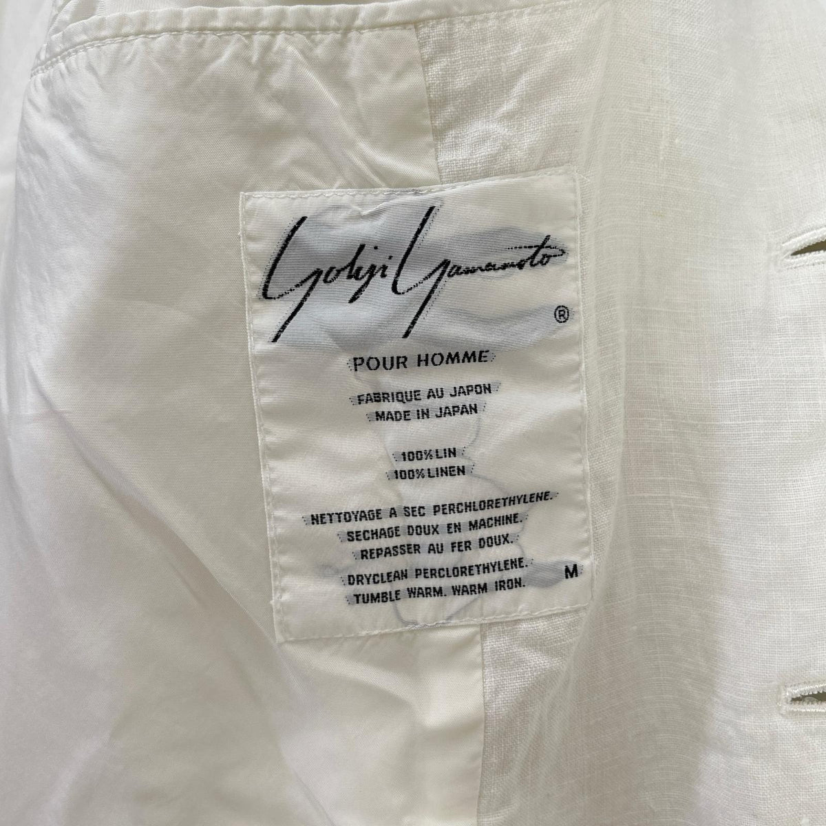 Yohji Yamamoto POUR HOMME 80s Linen 3B Blazer White Size M