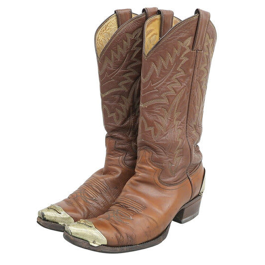 JUSTIN Brown Western Boots w/ Toe Plate Size 8D
