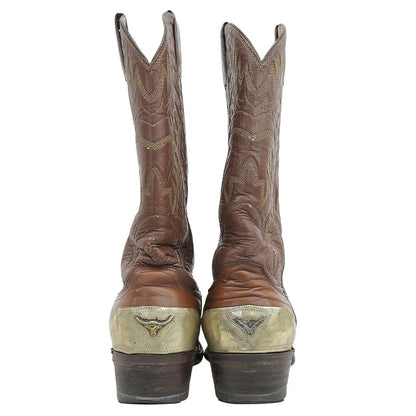 JUSTIN Brown Western Boots w/ Toe Plate Size 8D