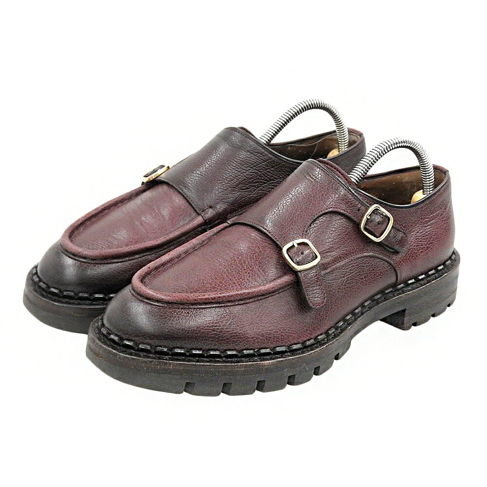 SANTONI Burgundy Leather Double Monk Strap Sneakers Size 6