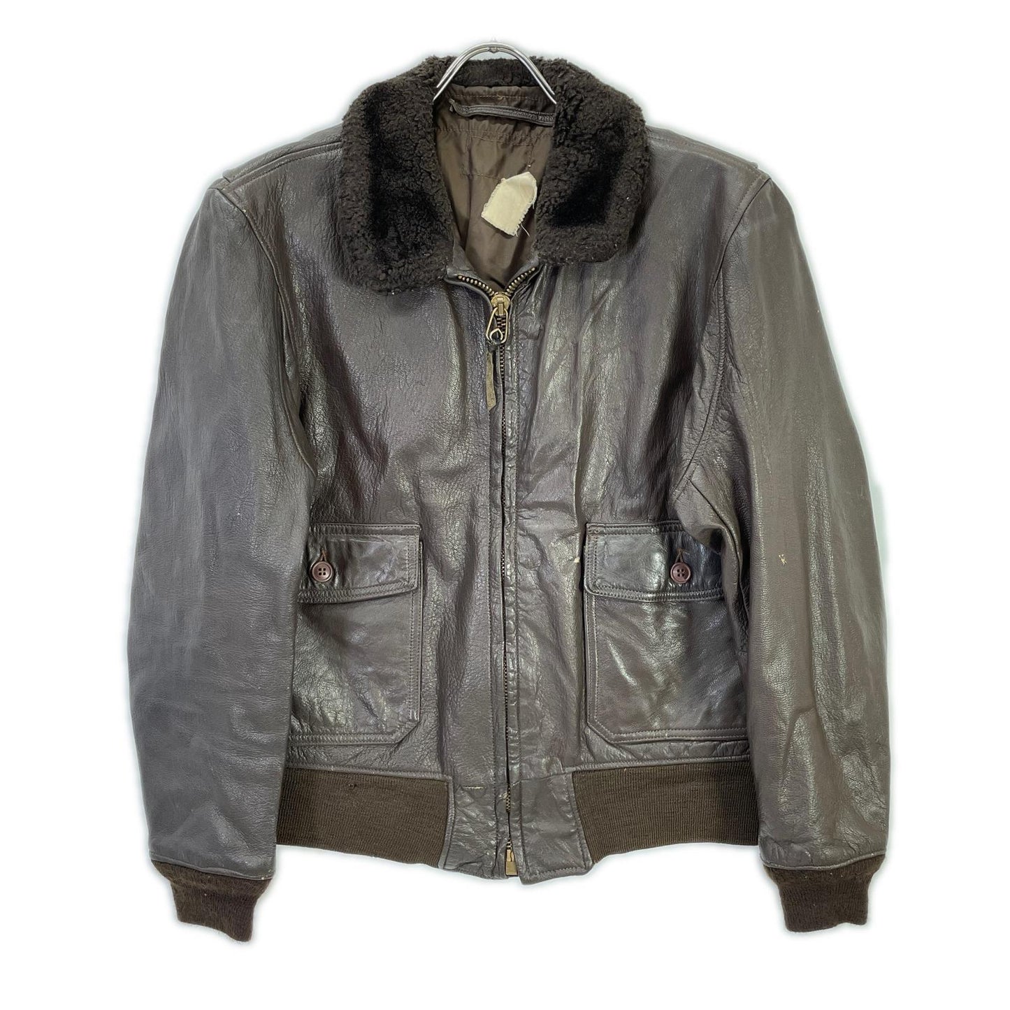 US NAVY 60s Brown Leather G-1 Flight Jacket Size 42