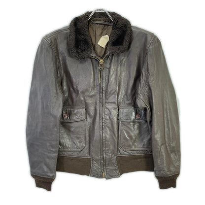 US NAVY 60s Brown Leather G-1 Flight Jacket Size 42
