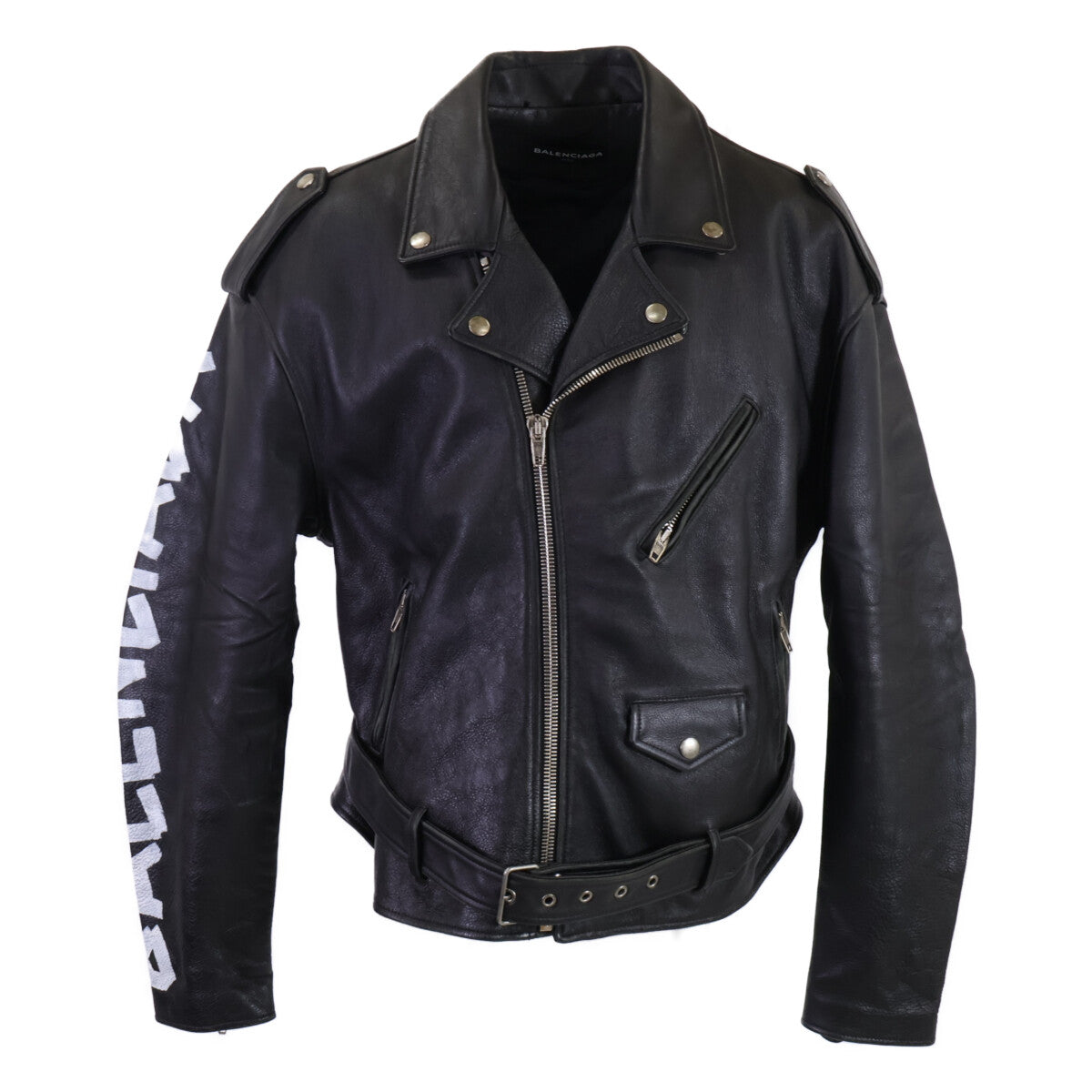 BALENCIAGA 485711 Painted Biker Jacket Black Size 48