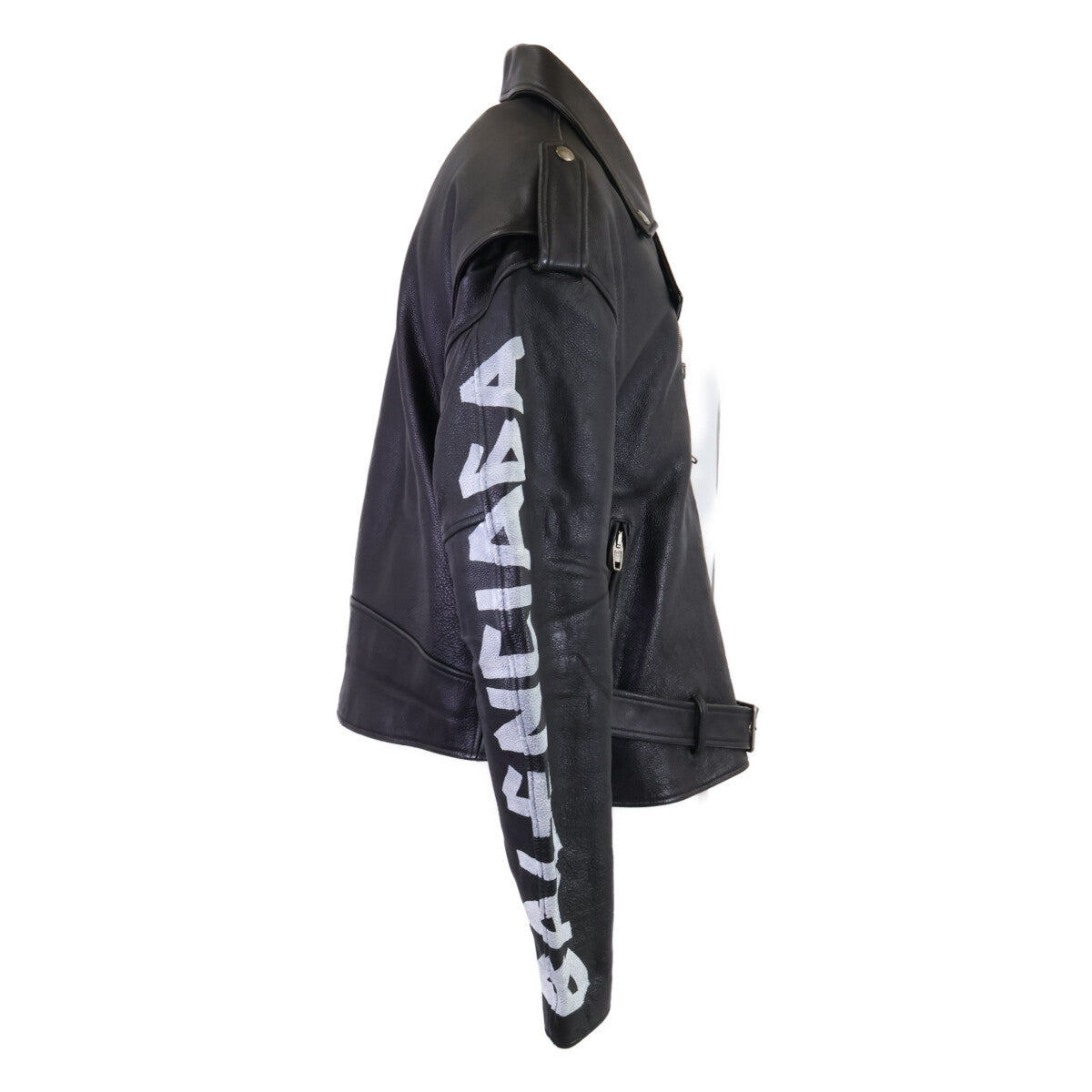 BALENCIAGA 485711 Painted Biker Jacket Black Size 48