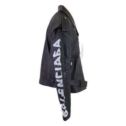 BALENCIAGA 485711 Painted Biker Jacket Black Size 48