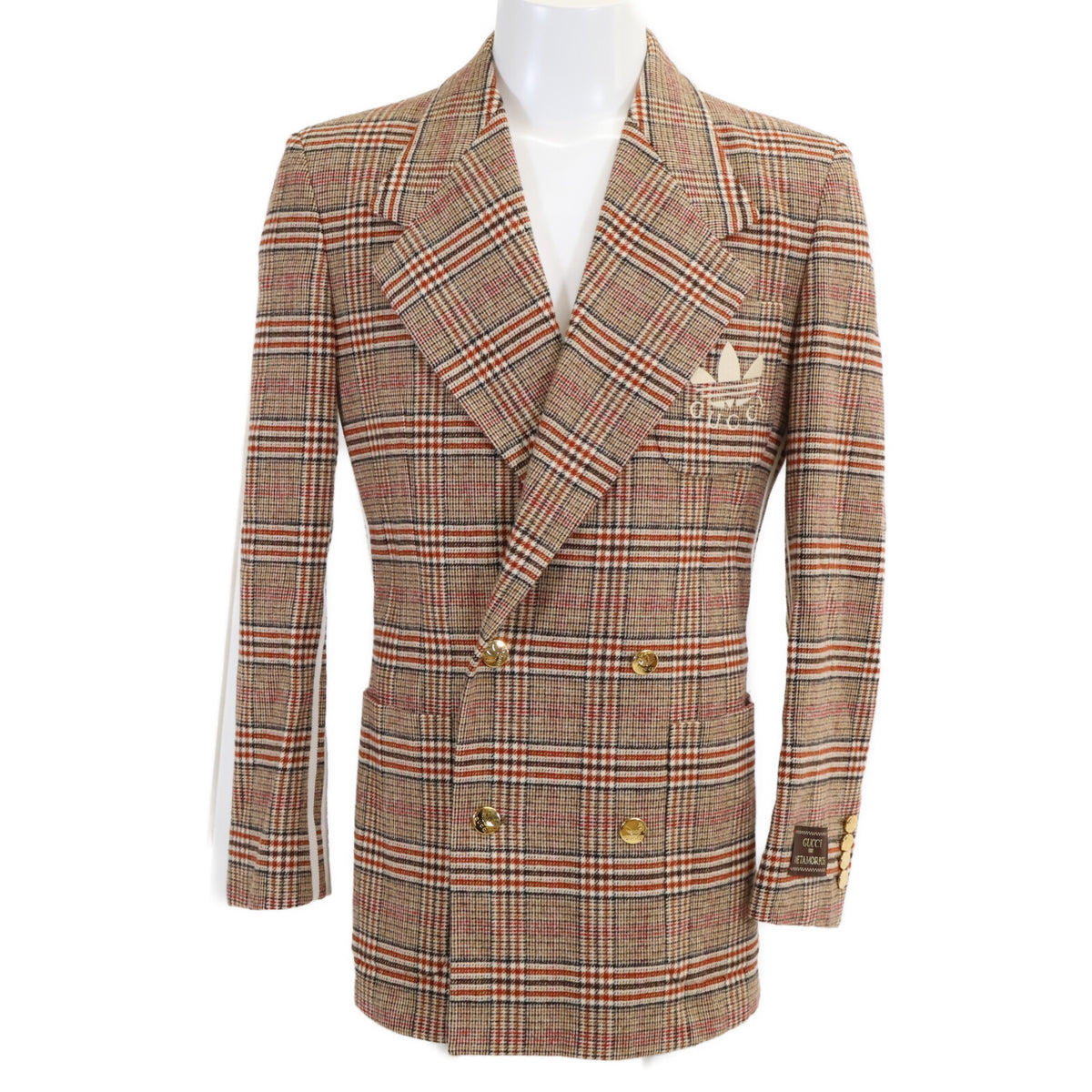 GUCCI x adidas Brown Glencheck Breasted Jacket Size 44