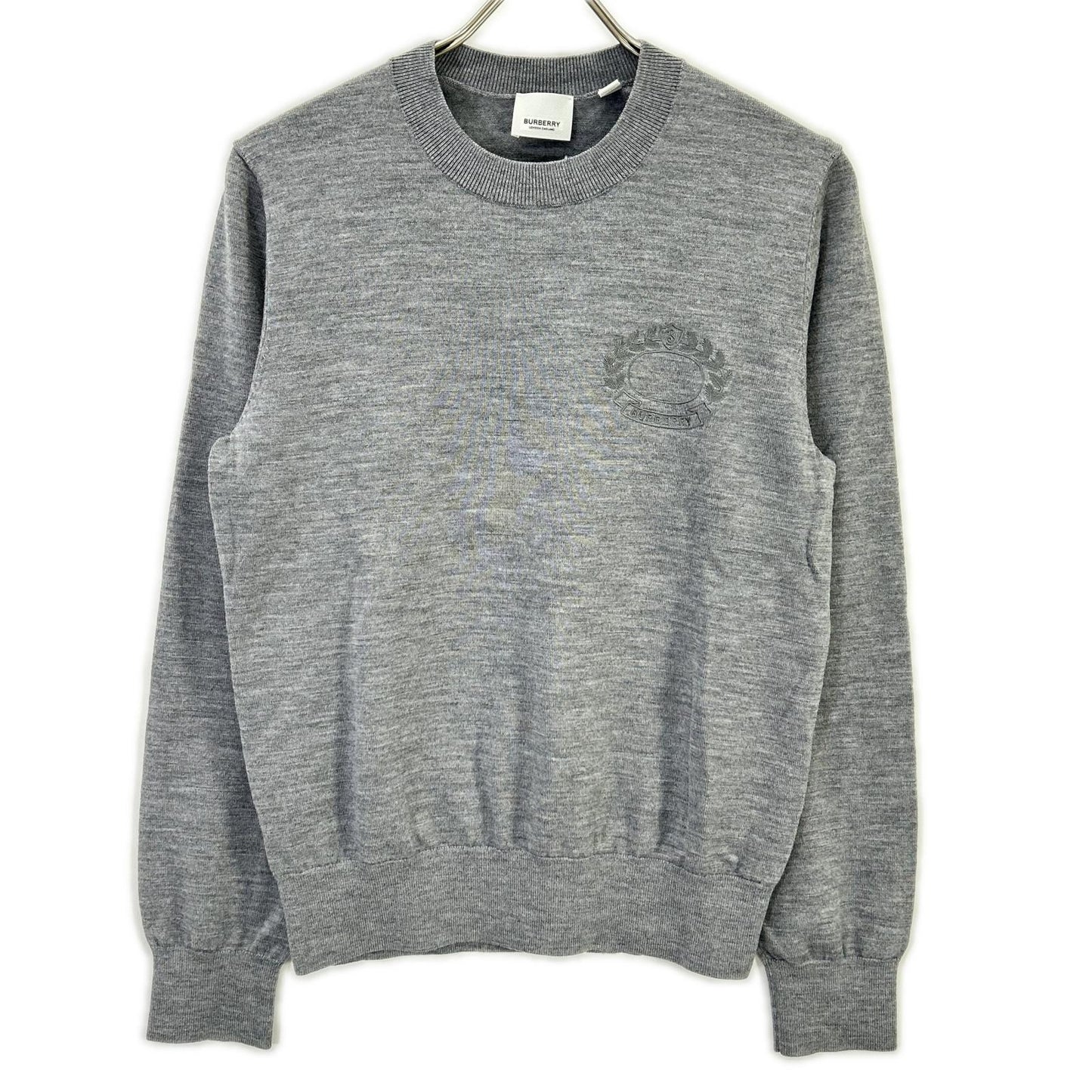 BURBERRY Gray Oak Leaf Crest Knit Sweater Size S
