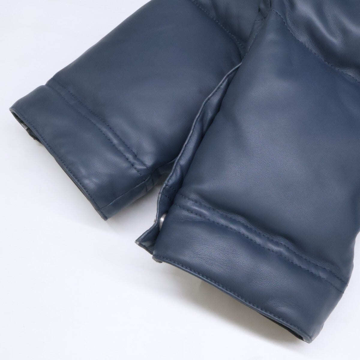 HERMES Sellier Button Lamb Leather Down Jacket Navy Size 52