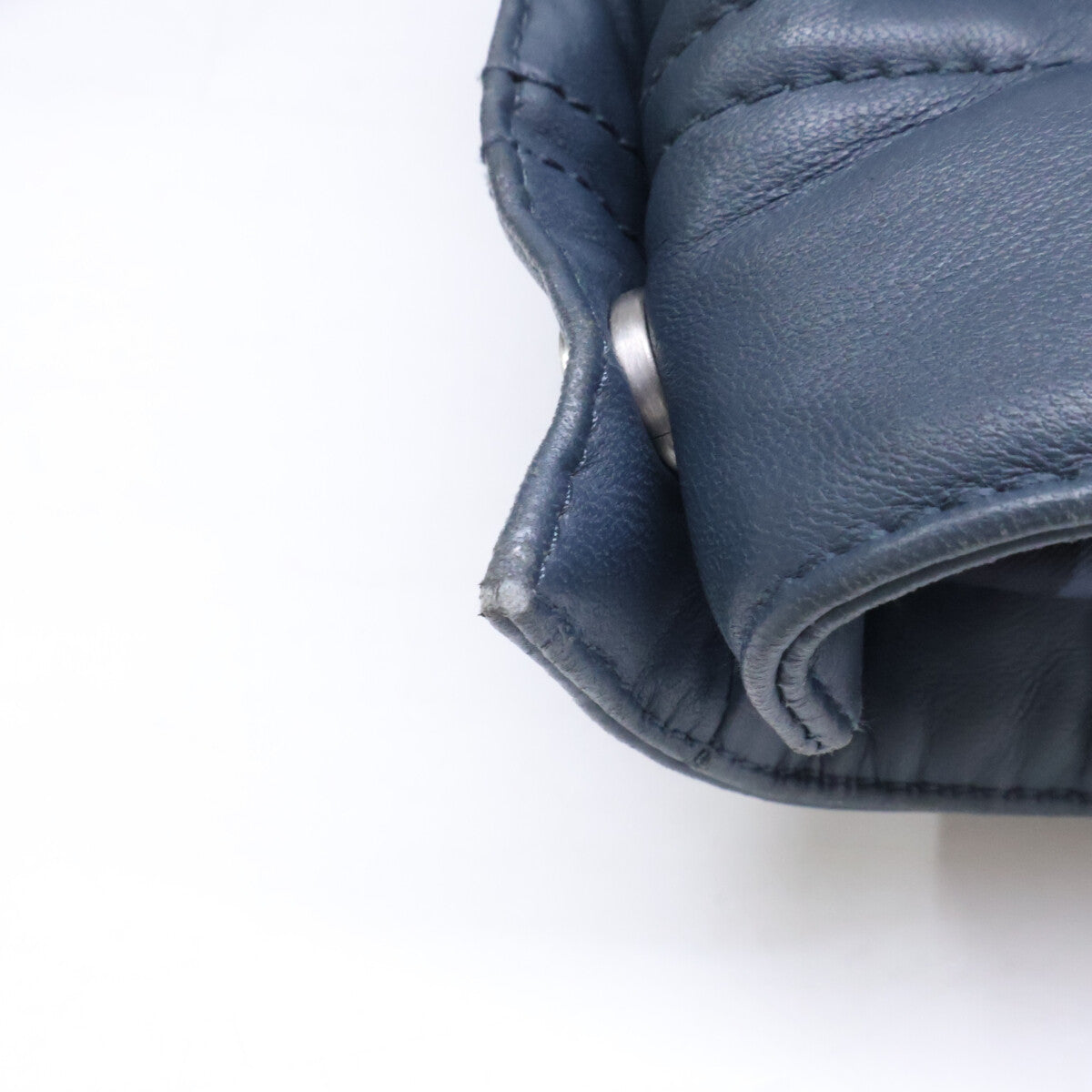 HERMES Sellier Button Lamb Leather Down Jacket Navy Size 52
