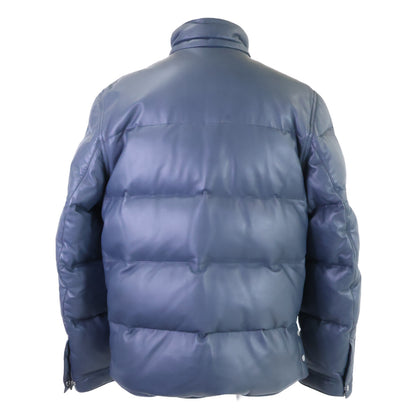HERMES Sellier Button Lamb Leather Down Jacket Navy Size 52