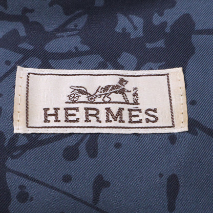 HERMES Sellier Button Lamb Leather Down Jacket Navy Size 52