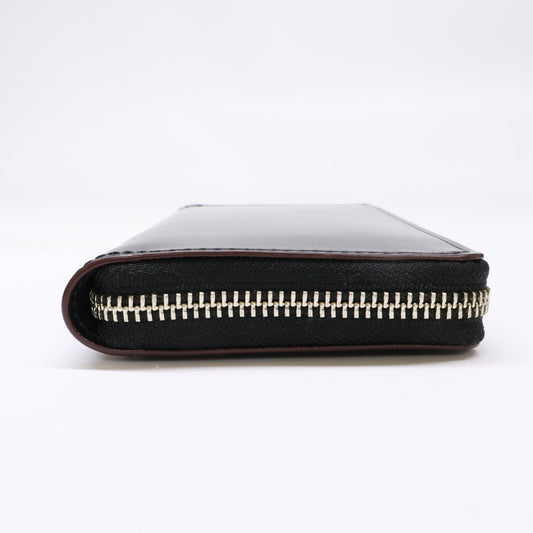GANZO AVON Leather Round Zip Wallet Black