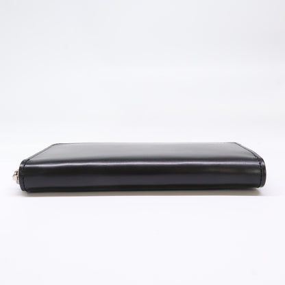 GANZO AVON Leather Round Zip Wallet Black
