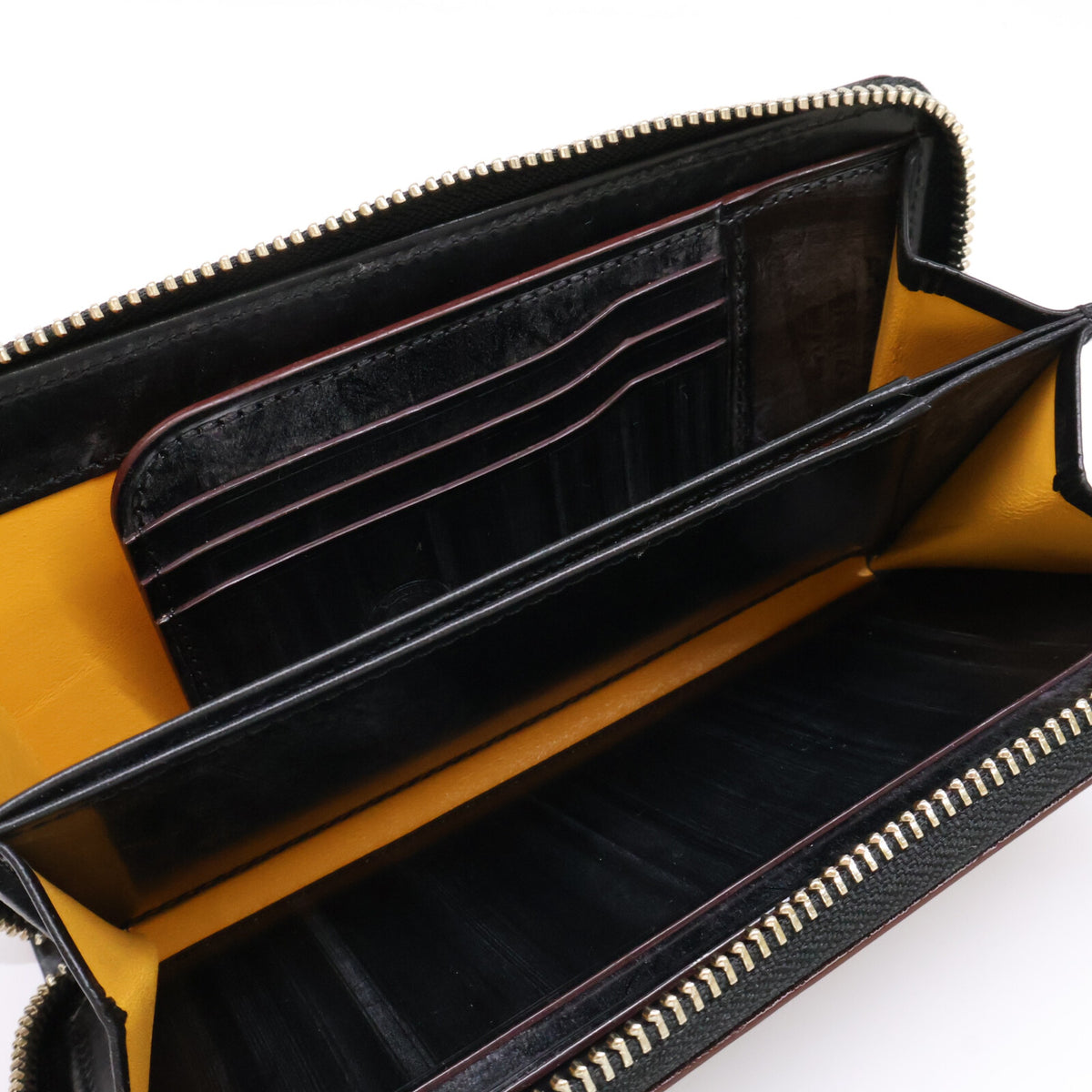 GANZO AVON Leather Round Zip Wallet Black