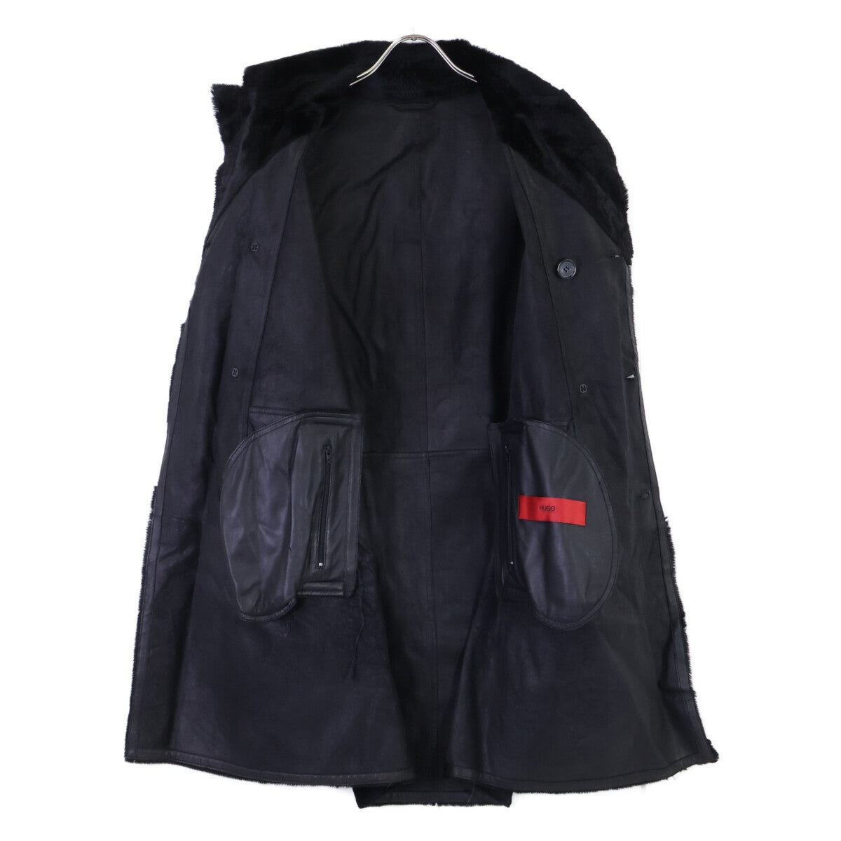 HUGOBOSS Kangaroo Leather Double Breasted Coat Black Size M