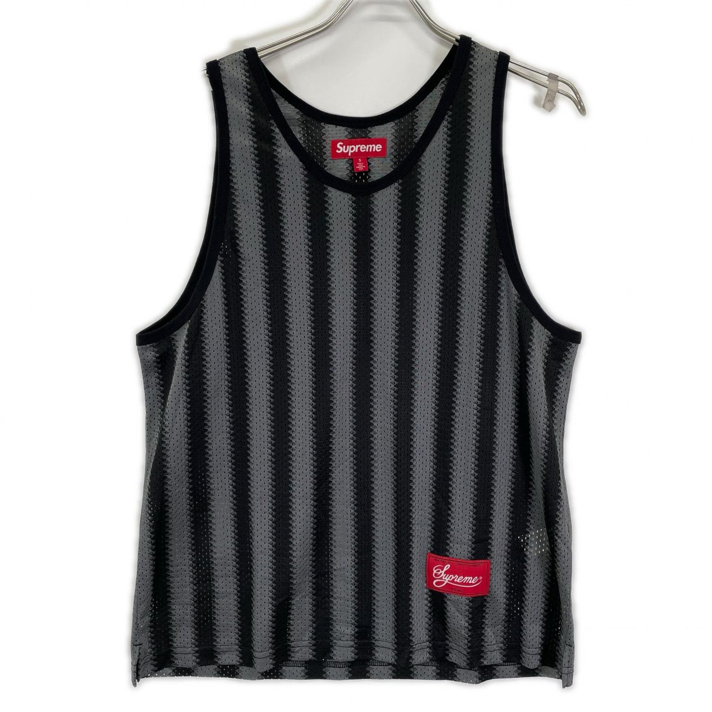 Supreme Black/Grey Stripe Mesh Tank Top Size S