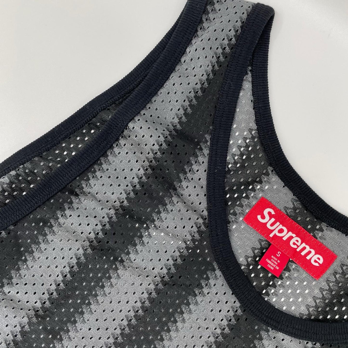 Supreme Black/Grey Stripe Mesh Tank Top Size S