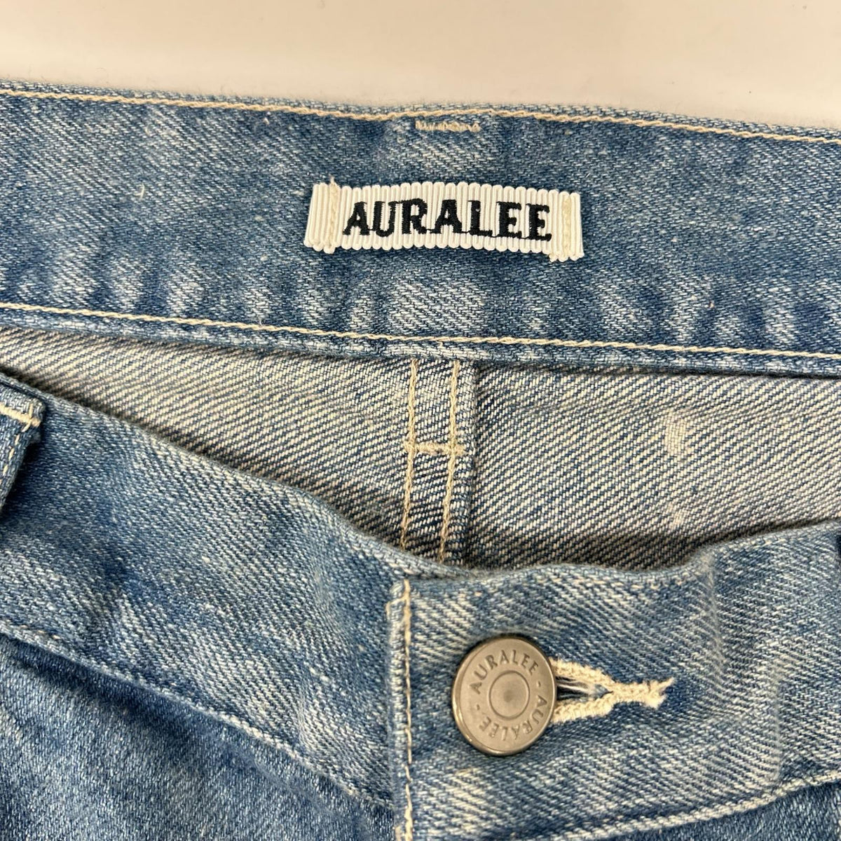 AURALEE Selvedge Faded Light Denim Wide Pants