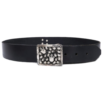 STANLEY GUESS Multi Skull Square Buckle Leather Belt Black
