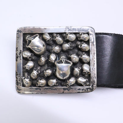 STANLEY GUESS Multi Skull Square Buckle Leather Belt Black