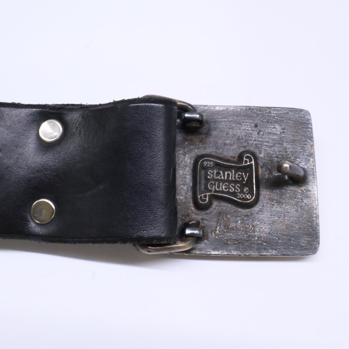 STANLEY GUESS Multi Skull Square Buckle Leather Belt Black