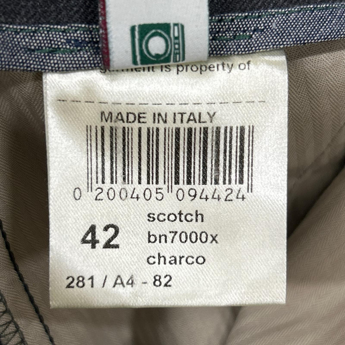 BERWICH Scotch Charcoal Gray 2-Pleat Slacks Size 42