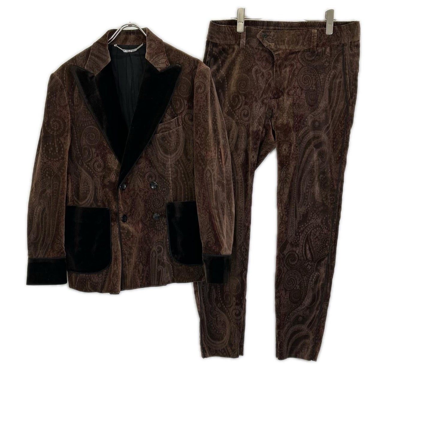 TMT Velour Paisley All-Over Pattern Suit Brown Size L