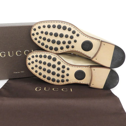 GUCCI Used-Effect Leather Penny Loafers Beige Size 5