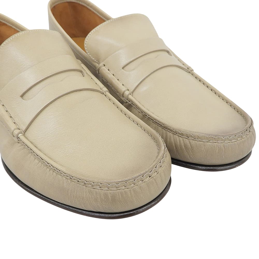 GUCCI Used-Effect Leather Penny Loafers Beige Size 5