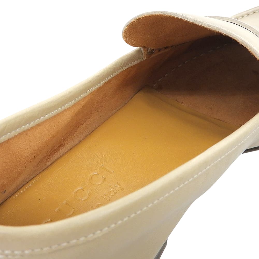 GUCCI Used-Effect Leather Penny Loafers Beige Size 5