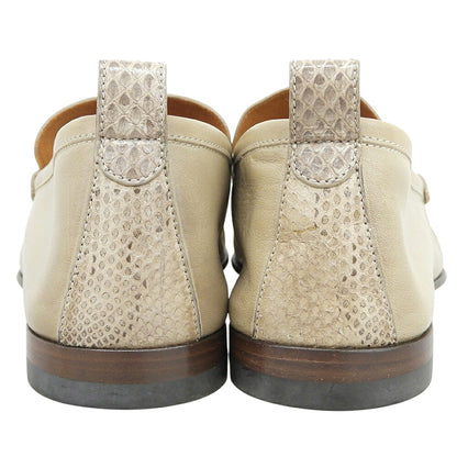 GUCCI Used-Effect Leather Penny Loafers Beige Size 5