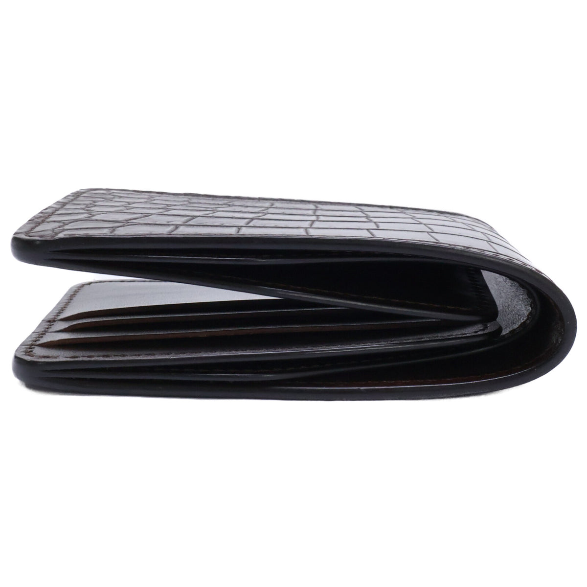 WILDSWANS Wings Crocodile Leather Bi-fold Wallet Chocolate
