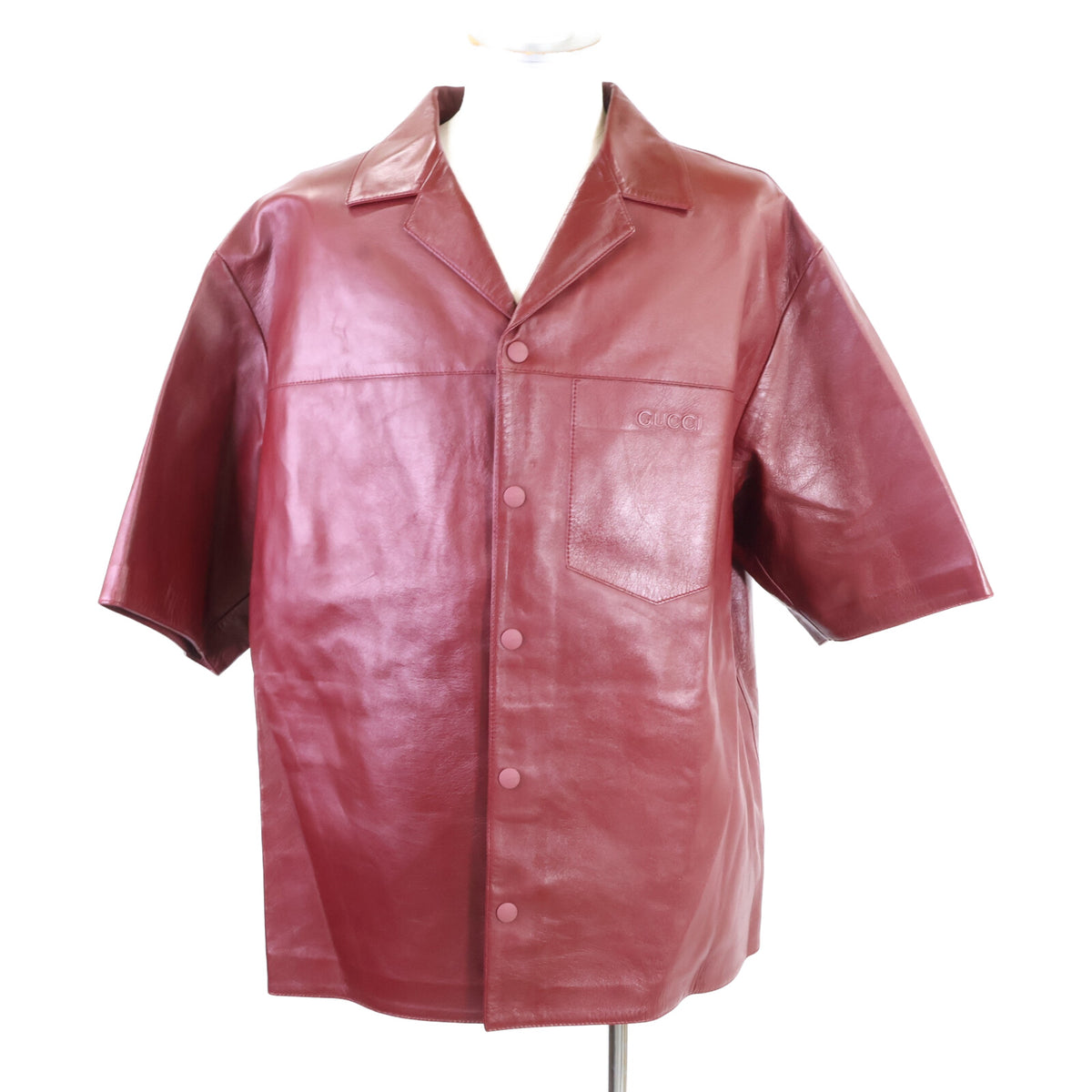 Gucci Embossed Logo Leather Short Shirt Bordeaux Size 52